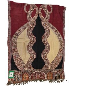 Kashmiri Shawl Paisley Wool Blend Scarf‎ Wrap Tapestry Made in India 74x27